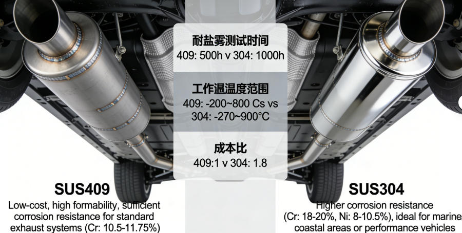 SUS304 vs. SUS409 stainless steel: Used for exhaust pipes SUS304 vs. SUS409 stainless steel: Used for exhaust pipes